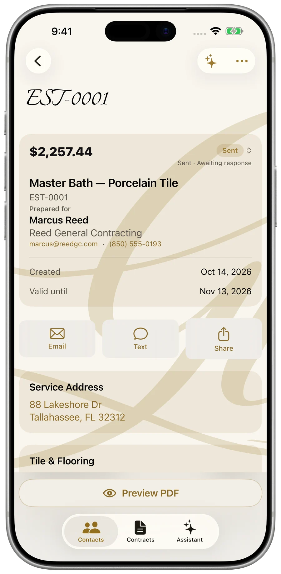 My Business — an itemized estimate on iPhone