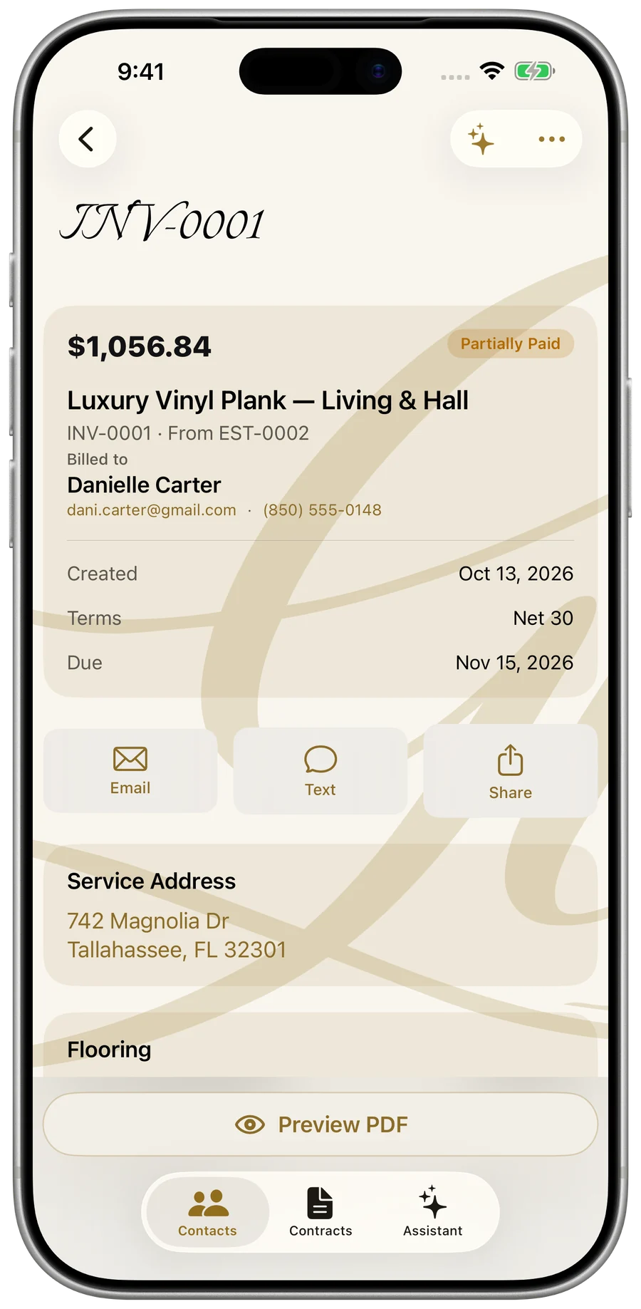My Business — an invoice with payments tracked