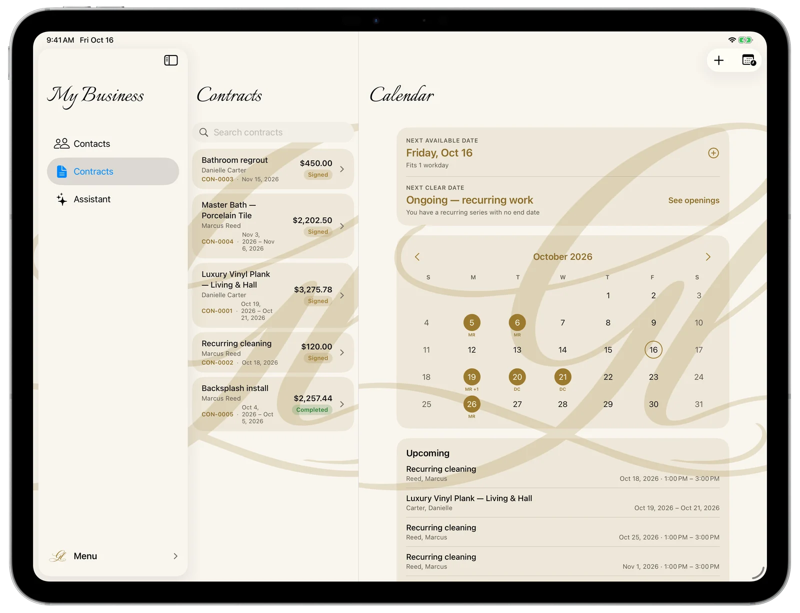 My Business — the Calendar on iPad