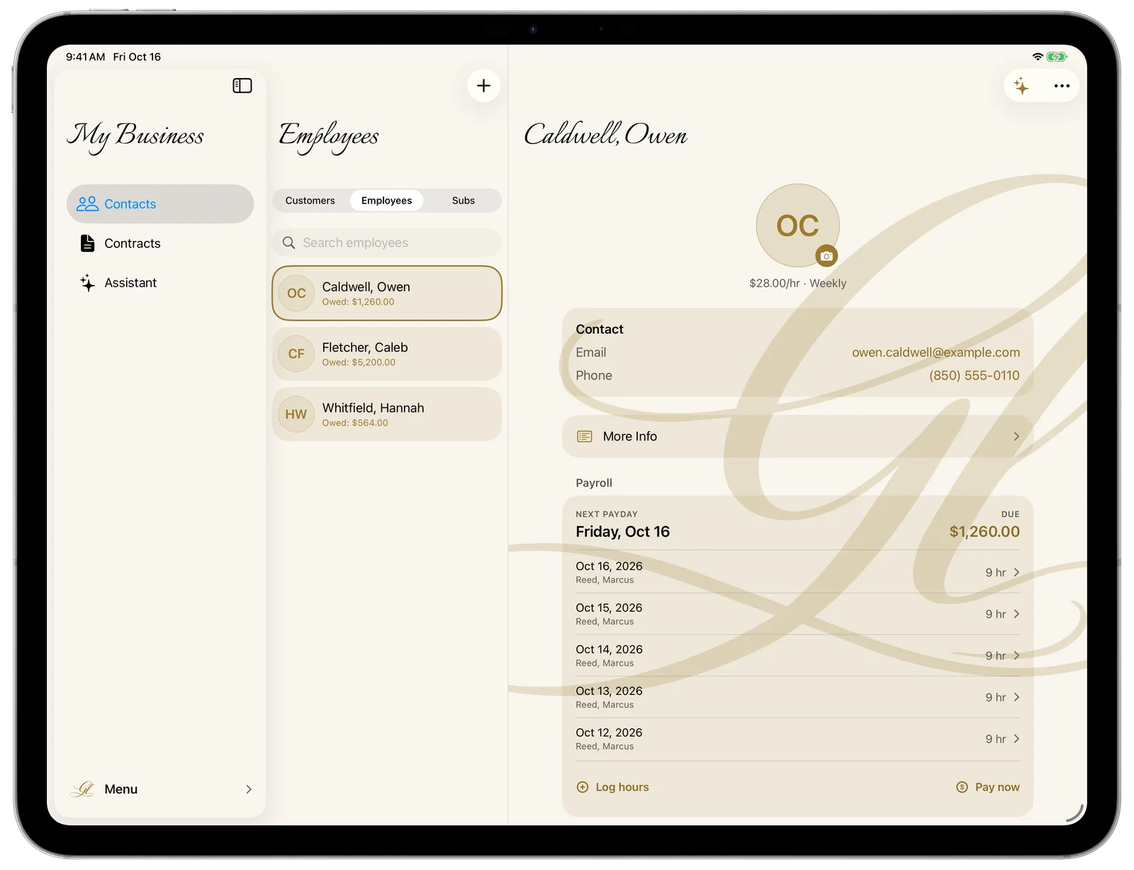 Logging time against a customer job on iPad